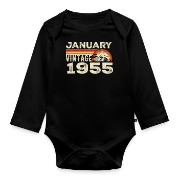 Janvier 1955 Vintage Anniversaire 1955, Né en 1955 - Body Bébé bio manches longues - noir - Devant