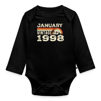 Janvier 1998 Vintage Anniversaire 1998, Né en 1998 - Body Bébé bio manches longues - noir - Devant