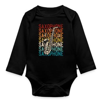 Saxophone Retro Vintage Saxophone - Baby Bio-Langarm-Body - Schwarz - Vorne