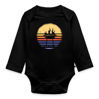 Griller Retro Sunset Grilling - Organic Longsleeve Baby Bodysuit - black - Front