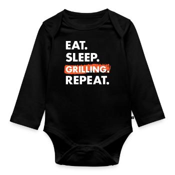 Griller Eat Sleep Grilling - Baby Bio-Langarm-Body - Schwarz - Vorne