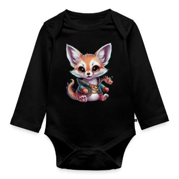 Renard du désert fennec kawaii avec dragon cool - Body Bébé bio manches longues - noir - Devant