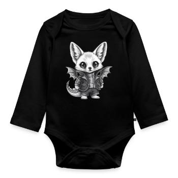 Renard du désert Fennec avec tenue de dragon cool - Body Bébé bio manches longues - noir - Devant