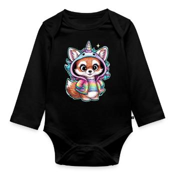 Fennek Renard du désert avec tenue de licorne cool - Body Bébé bio manches longues - noir - Devant