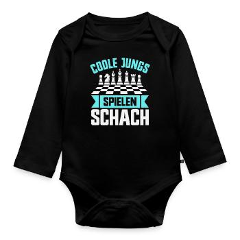 Schach Jungs Schachspieler Jungen - Baby Bio-Langarm-Body - Schwarz - Vorne