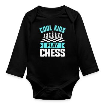 Joueur d’échecs Cool Kids Jouant aux échecs - Body Bébé bio manches longues - noir - Devant