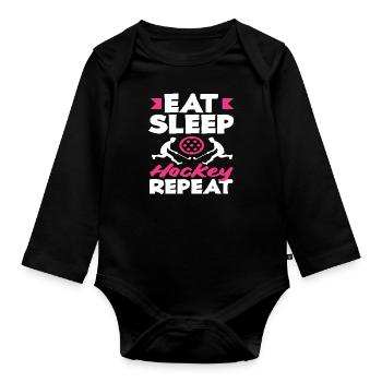 Feldhockeyspieler Eat Sleep Hockey Repeat - Baby Bio-Langarm-Body - Schwarz - Vorne