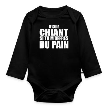 Man Who Adores: Bread. Funny Design Humor - Organic Longsleeve Baby Bodysuit - black - Front