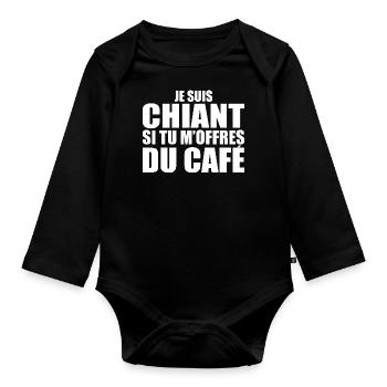 Man who loves it: Coffee. Funny Design Humor - Organic Longsleeve Baby Bodysuit - black - Front