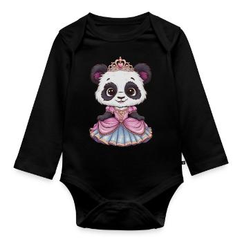 Kawaii panda in princess dress - Organic Longsleeve Baby Bodysuit - black - Front