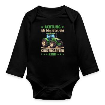 Achtung ich bin jetzt ein Kindergarten Kind - Baby Bio-Langarm-Body - Schwarz - Vorne