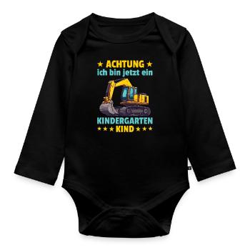 Attention I am now a kindergarten child - Organic Longsleeve Baby Bodysuit - black - Front