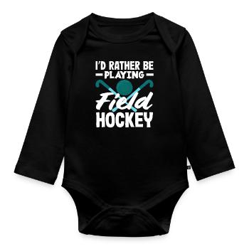 Prefer to play field hockey - Organic Longsleeve Baby Bodysuit - black - Front