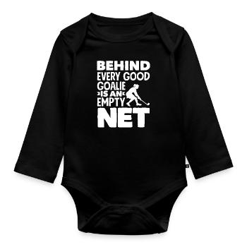 Hinter Jeder Gute Torwart Leeres Tor Feldhockey - Baby Bio-Langarm-Body - Schwarz - Vorne