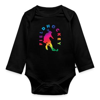 Field Hockey Player Silhouette Rainbow Effect - Organic Longsleeve Baby Bodysuit - black - Front