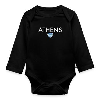 Athènes Grèce Drapeau grec Grec - Body Bébé bio manches longues - noir - Devant
