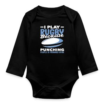 Ich Spiele Rugby Spieler Weil Schlagen Nicht Gut - Baby Bio-Langarm-Body - Schwarz - Vorne