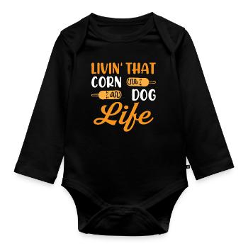 Hot Dog Costume Camping Outfit - Organic Longsleeve Baby Bodysuit - black - Front