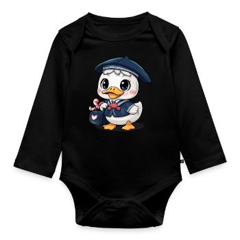 Caneton kawaii en uniforme scolaire traditionnel - Body Bébé bio manches longues - noir - Devant