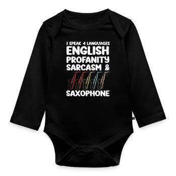 Saxophones Je parle 4 langues - Body Bébé bio manches longues - noir - Devant