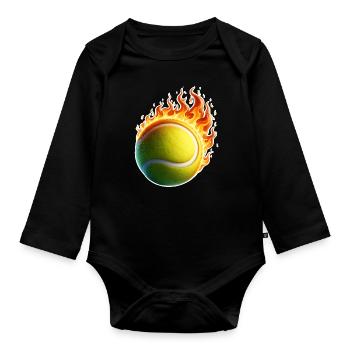 Tennis Flames Tennis Ball - Organic Longsleeve Baby Bodysuit - black - Front