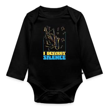 Saxophones I Destroy Silence - Organic Longsleeve Baby Bodysuit - black - Front