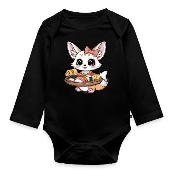 Fennec Kawaii Desert Fox avec sushi japonais - Body Bébé bio manches longues - noir - Devant