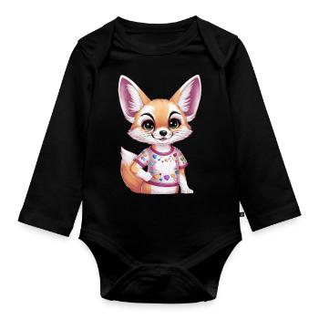 Renard du désert fennec kawaii avec des cœurs colorés - Body Bébé bio manches longues - noir - Devant