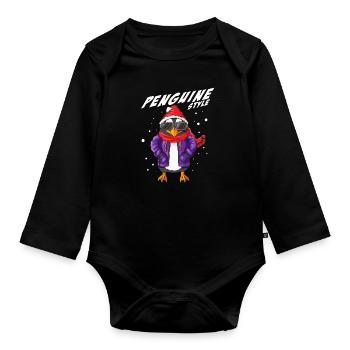 Tenue d’hiver cool de style pingouin en Antarctique - Body Bébé bio manches longues - noir - Devant
