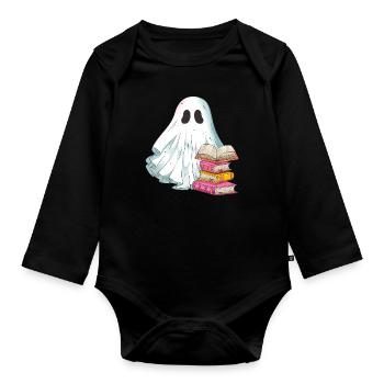 Books Reading Ghost Ghost on Halloween - Organic Longsleeve Baby Bodysuit - black - Front