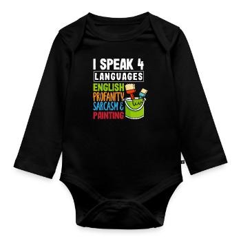 Je parle 4 langues Peintre Fun - Body Bébé bio manches longues - noir - Devant