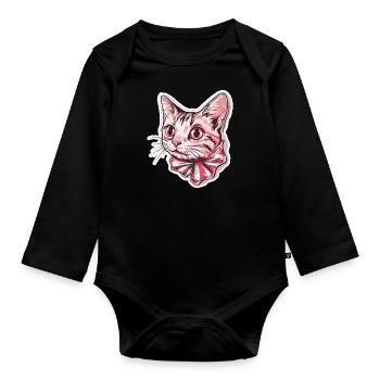 Katze mit Fliege vornehmer Kater - Baby Bio-Langarm-Body - Schwarz - Vorne