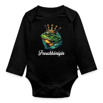 Froschkönigin Krone Partnerin Fasching Karneval - Baby Bio-Langarm-Body - Schwarz - Vorne