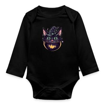 Chat Chaudron Chat Sorcière Halloween - Body Bébé bio manches longues - noir - Devant
