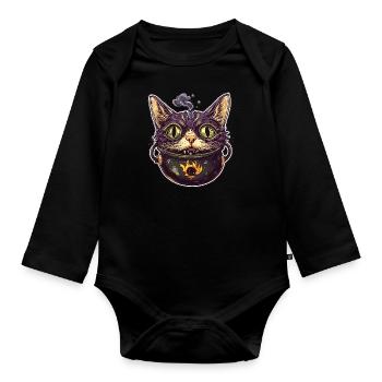 Chat Chaudron Chat Sorcière Halloween - Body Bébé bio manches longues - noir - Devant