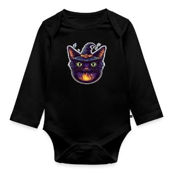 Chat Chaudron Chat Sorcière Halloween - Body Bébé bio manches longues - noir - Devant