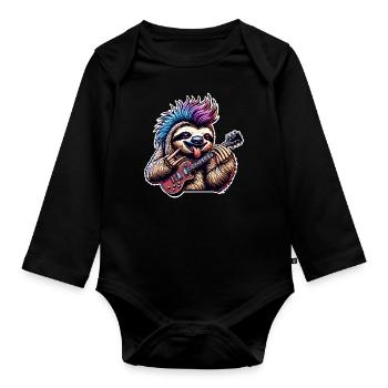 Sloth Rock and Roll Guitarist - Organic Longsleeve Baby Bodysuit - black - Front