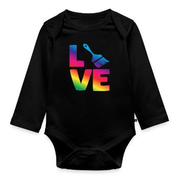 Love for the Painter: Colorful Motif - Organic Longsleeve Baby Bodysuit - black - Front