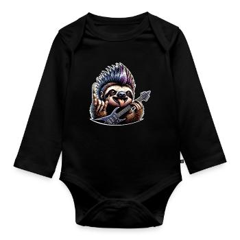 Sloth Rock and Roll Guitarist - Organic Longsleeve Baby Bodysuit - black - Front