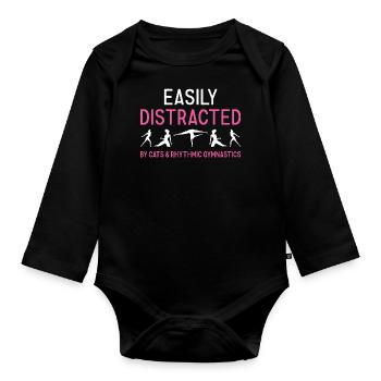 Gymnast Distracted By Cats And Rhythmic Gymnastics - Organic Longsleeve Baby Bodysuit - black - Front