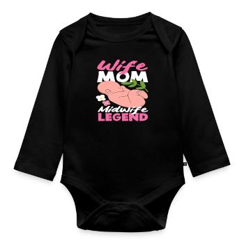 Sage-femme maman femme légende - Body Bébé bio manches longues - noir - Devant