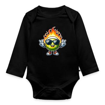 Flammes de boule de feu de tennis - Body Bébé bio manches longues - noir - Devant