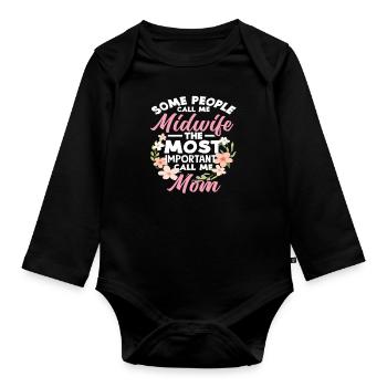 Certains m’appellent sage-femme, le plus important m’appelle - Body Bébé bio manches longues - noir - Devant