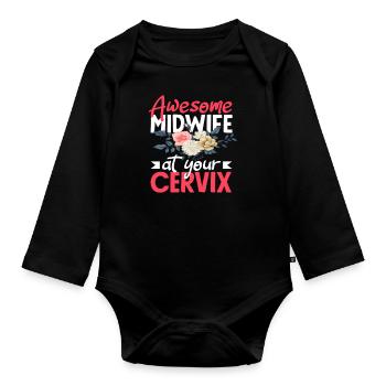 Great midwife at your service - Organic Longsleeve Baby Bodysuit - black - Front