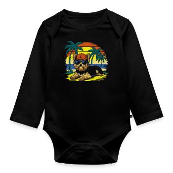 Cool Yorkie Yorkshire Terrier Under Palm Trees - Organic Longsleeve Baby Bodysuit - black - Front
