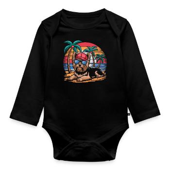 Cool Yorkie Yorkshire Terrier Under Palm Trees - Organic Longsleeve Baby Bodysuit - black - Front