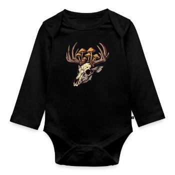 Skull Mushrooms Nature Motif - Organic Longsleeve Baby Bodysuit - black - Front