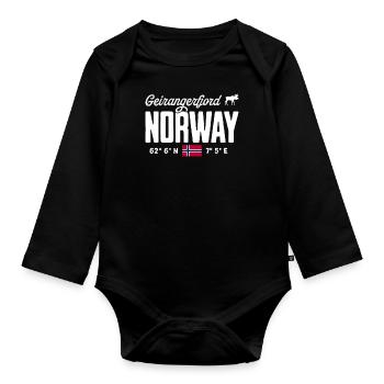Norway Norway Norge Scandinavia Geirangerfjord - Organic Longsleeve Baby Bodysuit - black - Front