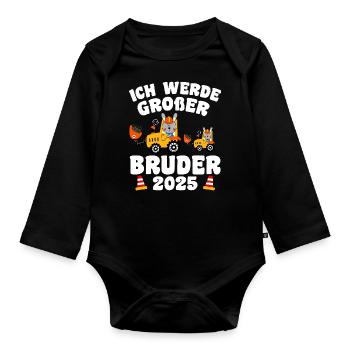 Ich Werde Großer Bruder 2025 - Baby Bio-Langarm-Body - Schwarz - Vorne
