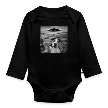 Alien Encounter Dog Selfie - Organic Longsleeve Baby Bodysuit - black - Front